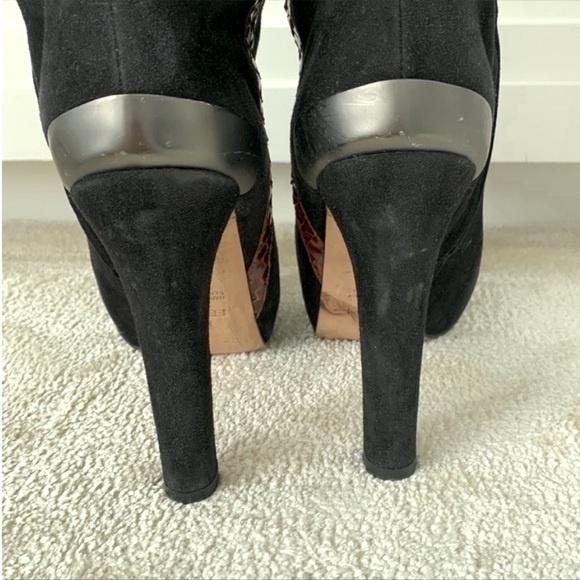 Fendi Black Suede Knee High Boots Brown Lizard Trim Platform High Heel 40 - Picture 8 of 10